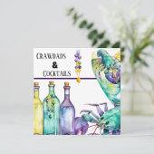 Crawdads Cocktails en Mardi Gras Party Kaart (Staand voorkant)