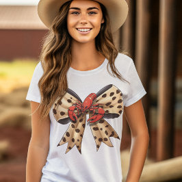 Crawfish and Leopard Print Coquette Bow T-shirt