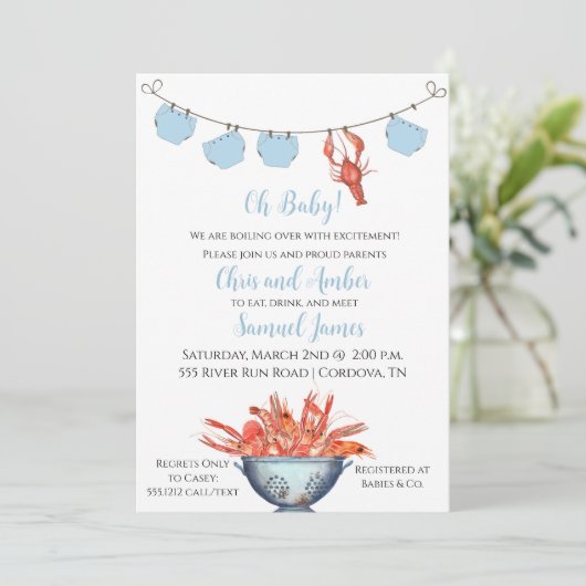 Crawfish Baby Boyd Luier Douche Uitnodiging (Staand voorkant)