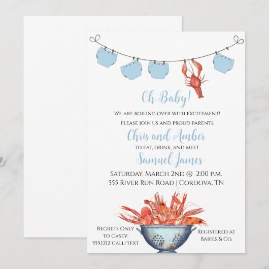 Crawfish Baby Boyd Luier Douche Uitnodiging (Voorkant / Achterkant)