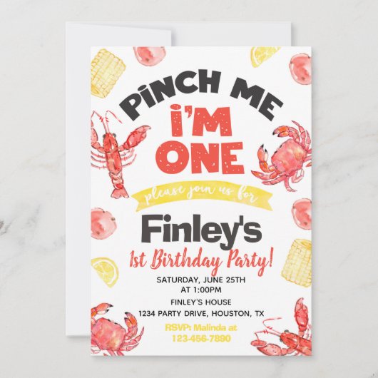 Crawfish Birthday Invitation | 1e verjaardag Kaart (Voorkant)