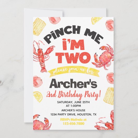 Crawfish Birthday Invitation | 2e verjaardag Kaart (Voorkant)