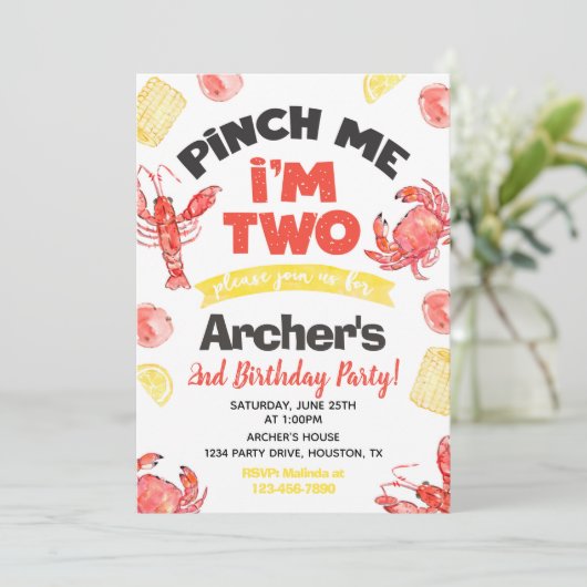 Crawfish Birthday Invitation | 2e verjaardag Kaart (Staand voorkant)