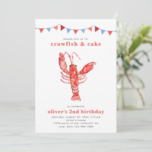 Crawfish Birthday Invitation | Crawfish Party Kaart (Staand voorkant)