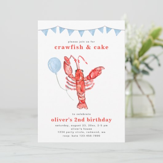 Crawfish Birthday Invitation | Crawfish Party Kaart (Staand voorkant)