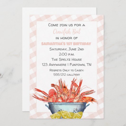 Crawfish Boil 1e verjaardag uitnodiging voor meisj (Voorkant / Achterkant)