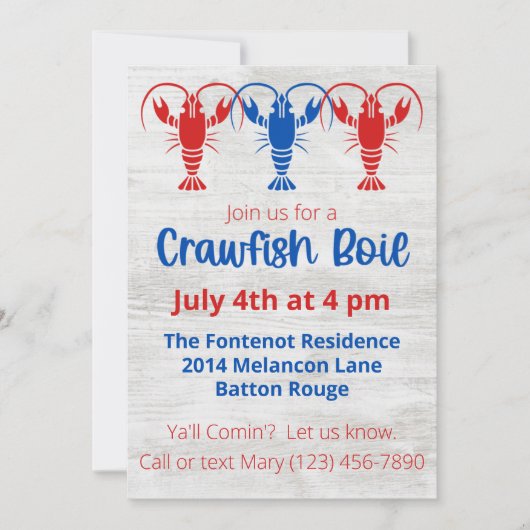 Crawfish Boil 4th of Juli Party Invitation Kaart (Voorkant)