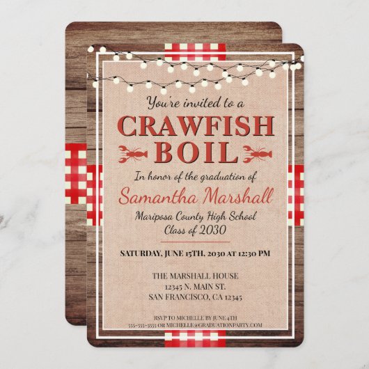 Crawfish Boil afstudeerfeest rustiek Kaart (Voorkant / Achterkant)