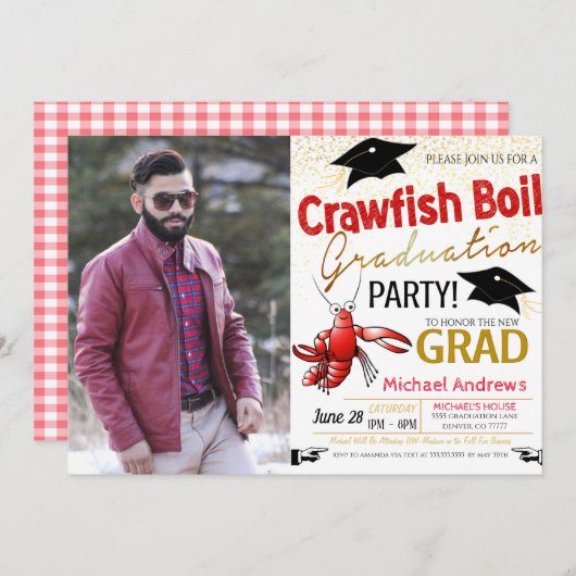 Crawfish Boil Afstuderen Invitation Kaart (Voorkant / Achterkant)