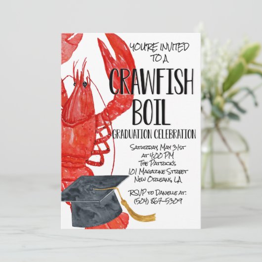 Crawfish Boil Afstuderen Invitation Kaart (Staand voorkant)