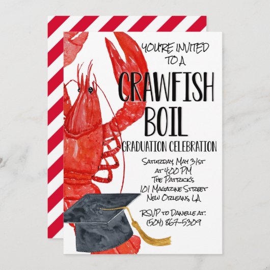 Crawfish Boil Afstuderen Invitation Kaart (Voorkant / Achterkant)