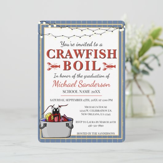 Crawfish Boil afstuderen Party School Kaart (Staand voorkant)