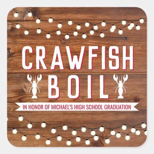 Crawfish Boil Afstuderen School Event Vierkante Sticker (Voorkant)