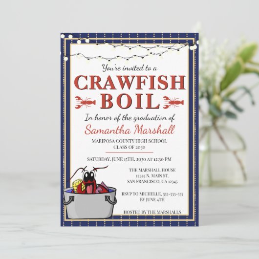 Crawfish Boil Afstuderen schooldiploma Kaart (Staand voorkant)