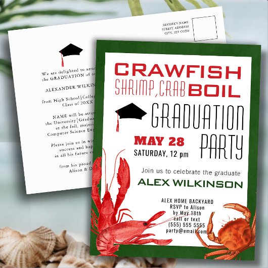 Crawfish Boil Afstuderen Seafood Party Invitation Briefkaart
