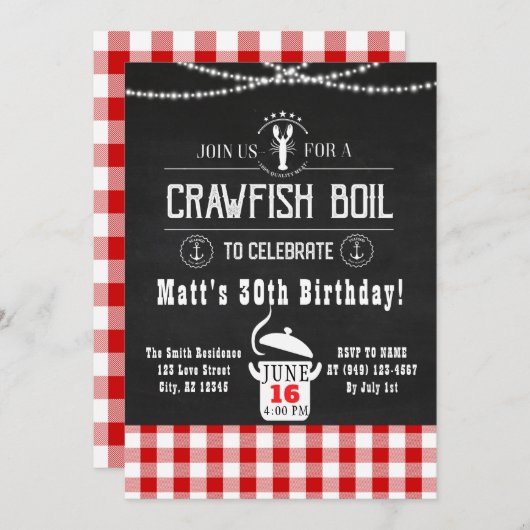 Crawfish Boil Any Event Rustic Chalkboard Invite Kaart (Voorkant / Achterkant)