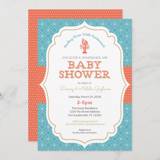Crawfish Boil Baby shower Invitation Kaart (Voorkant / Achterkant)