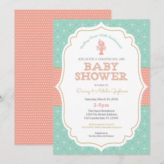 Crawfish Boil Baby shower Invitation Kaart (Voorkant / Achterkant)