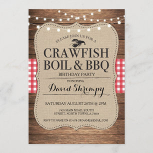 Crawfish Boil BBQ Birthday Party Lobster Invite Kaart