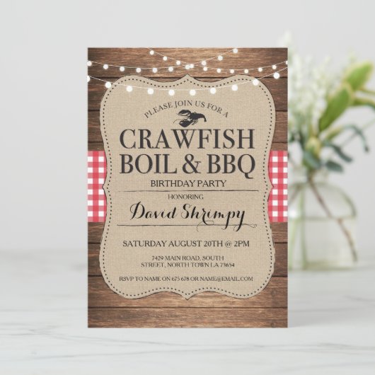 Crawfish Boil BBQ Verjaardagsfeest Kreeft Uitnodig Kaart (Staand voorkant)