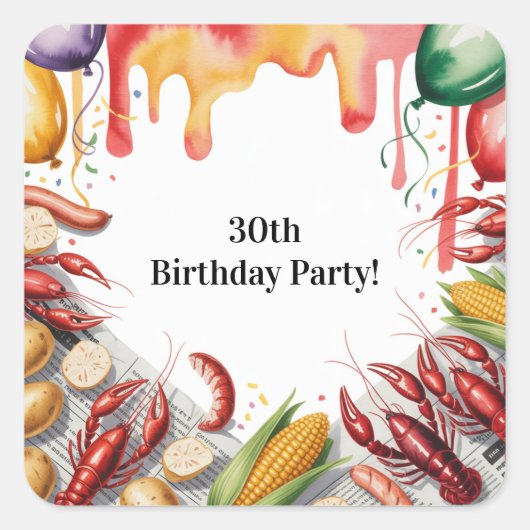 Crawfish Boil Birthday Party For Adults Vierkante Sticker (Voorkant)