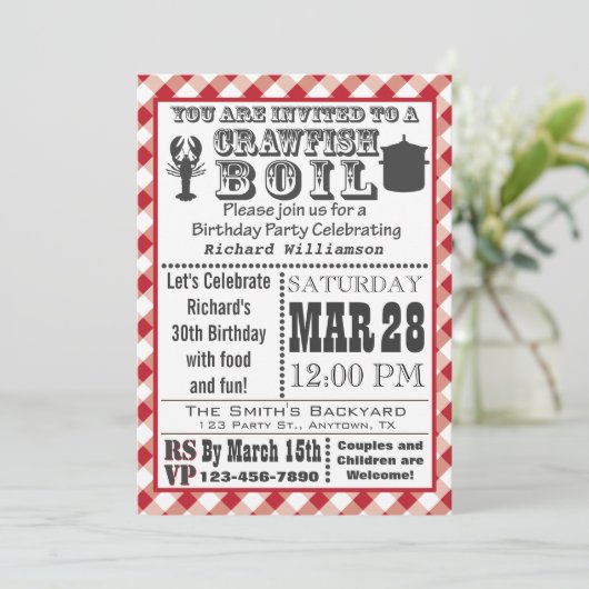 Crawfish Boil Birthday Party Invitation Kaart (Staand voorkant)