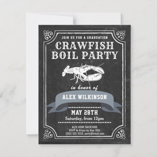 Crawfish Boil Chalkboard Black Graduparty Kaart (Voorkant)