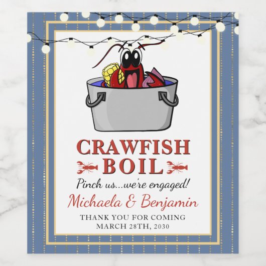 Crawfish Boil Couple Engagement Party Wijn Etiket (Enkel label)