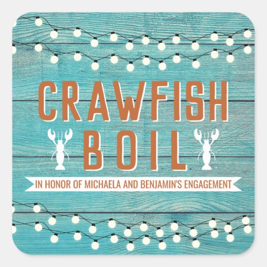 Crawfish Boil Couples Shower Engagement Party Vierkante Sticker (Voorkant)
