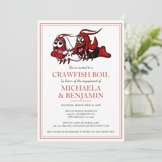 Crawfish Boil Eenvoudige Pas getrouwd Engagement P Kaart (Staand voorkant)