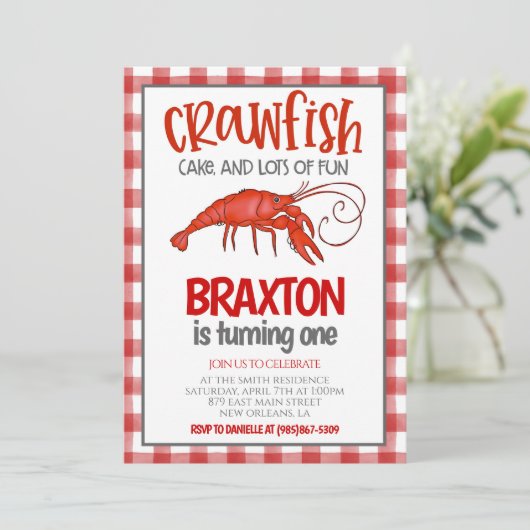 Crawfish Boil Eerste Verjaardag Uitnodiging (Staand voorkant)