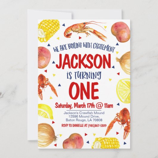 Crawfish Boil Eerste Verjaardag Uitnodiging (Voorkant)