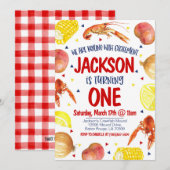 Crawfish Boil Eerste Verjaardag Uitnodiging (Voorkant / Achterkant)