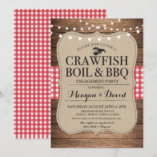 Crawfish Boil Engagement Party Douche Kreeft Kaart (Voorkant / Achterkant)