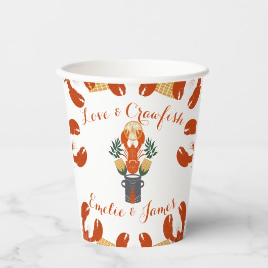 Crawfish Boil Engagement Party-Love & Crawfish Papieren Bekers (Voorkant)
