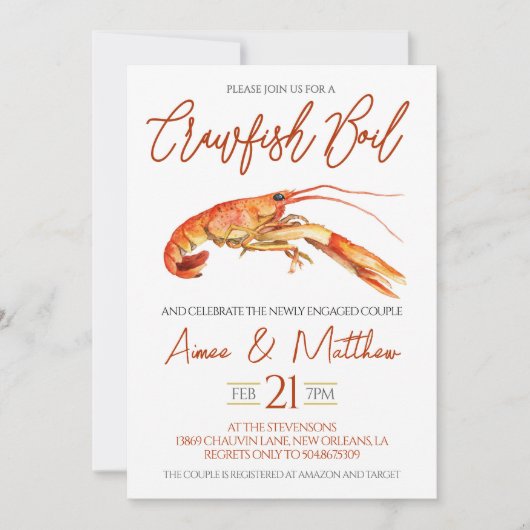 Crawfish Boil Engagement Party Uitnodiging (Voorkant)