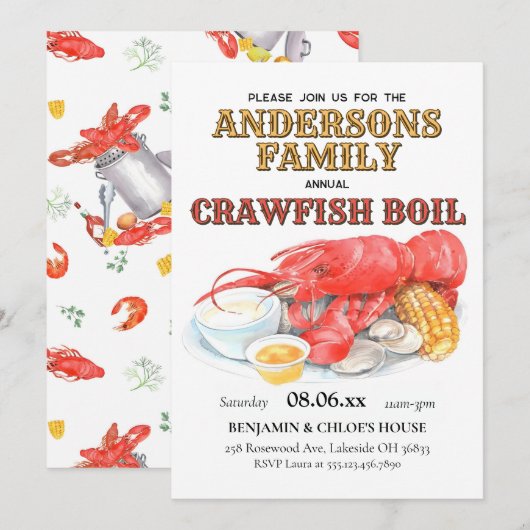 Crawfish Boil Familie Jaarlijkse Seafood Cookout Kaart (Voorkant / Achterkant)