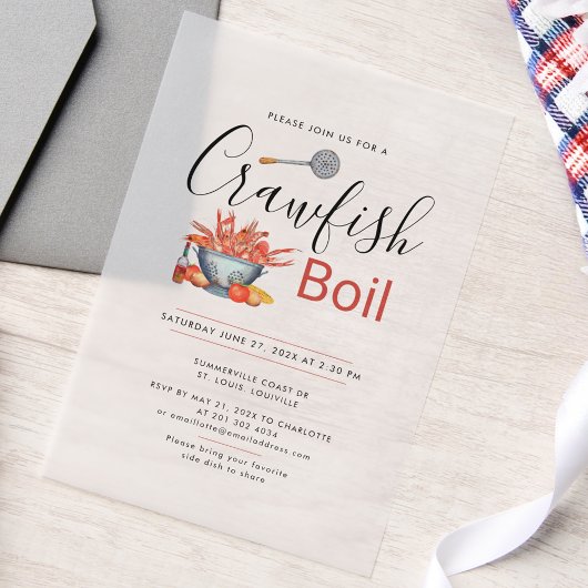 Crawfish Boil Family Cookout Seafood Party Vellum Uitnodigingen