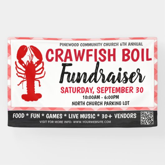 Crawfish Boil Fundraiser Banner met qr-code (Horizontaal)