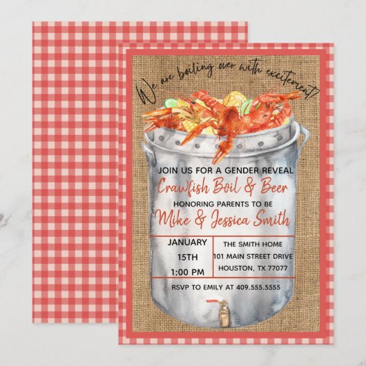 Crawfish Boil Gender Reopenbaart uitnodiging (Voorkant / Achterkant)