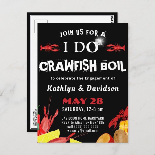 Crawfish Boil I DO Engagement Party Briefkaart (Voorkant / Achterkant)
