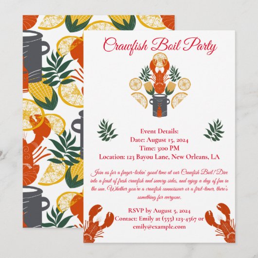 Crawfish Boil Invitation-Summer Seafood Cookout Kaart (Voorkant / Achterkant)