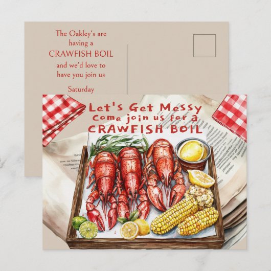 Crawfish Boil Let's Get Messy Briefkaart (Voorkant / Achterkant)