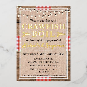 Crawfish Boil Lobster Engagement Party Rustic Folie Uitnodiging