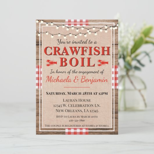 Crawfish Boil Lobster Engagement Party Rustic Kaart (Staand voorkant)