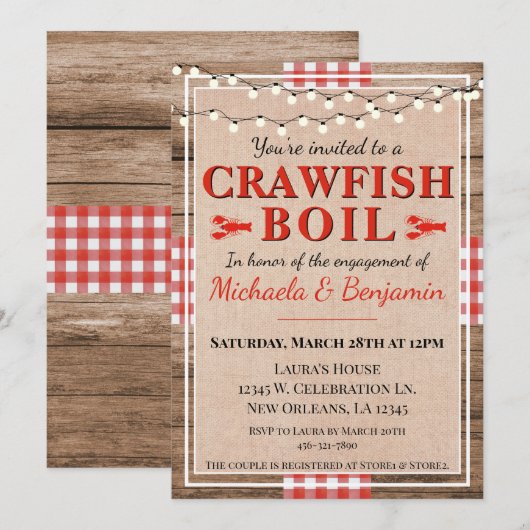 Crawfish Boil Lobster Engagement Party Rustic Kaart (Voorkant / Achterkant)