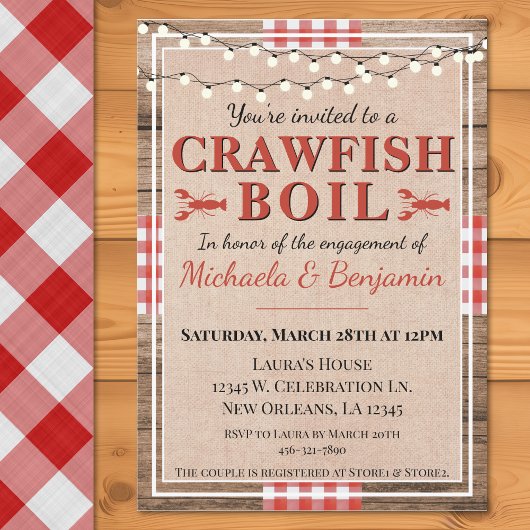 Crawfish Boil Lobster Engagement Party Rustic Kaart