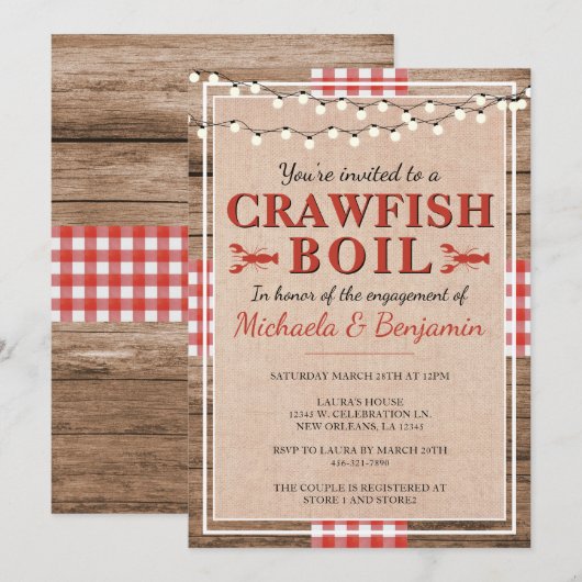 Crawfish Boil Lobster Engagement Party Rustic Kaart (Voorkant / Achterkant)
