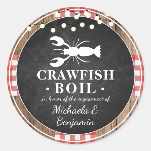 Crawfish Boil Lobster Engagement Party Rustic Ronde Sticker (Voorkant)