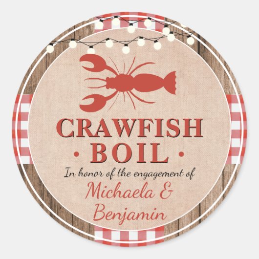 Crawfish Boil Lobster Engagement Party Rustic Ronde Sticker (Voorkant)